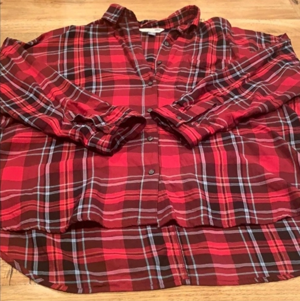 Old Navy Red/Pink Plaid The Boyfriend Shirt Plus Size Women's XXL 100% Cotton - Picture 1 of 6